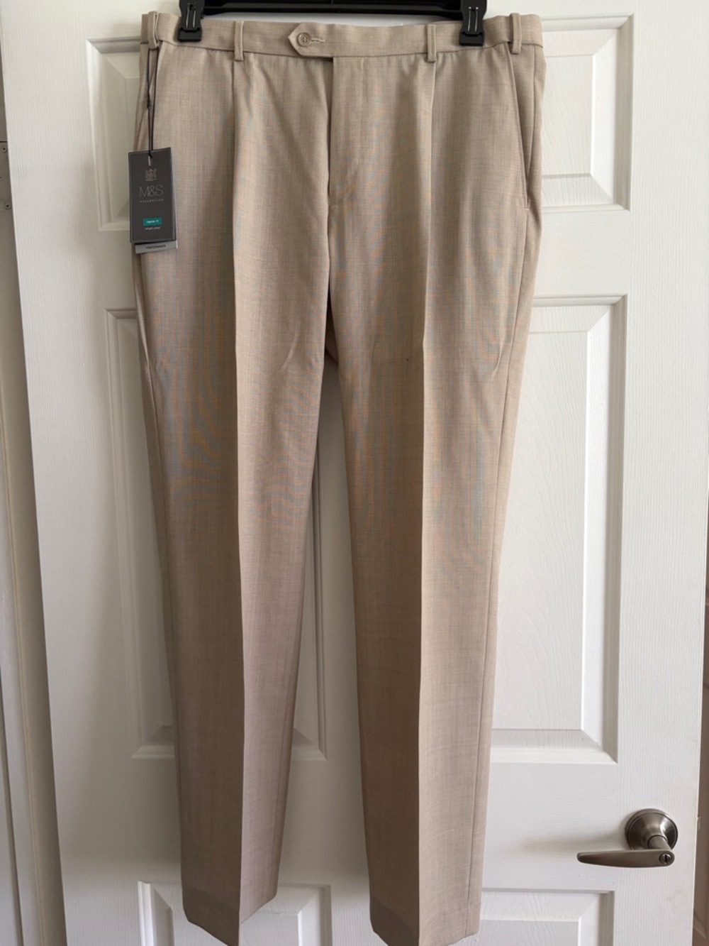 Marks & Spencer Beige Single Pleat Performance Wool Dress Trousers